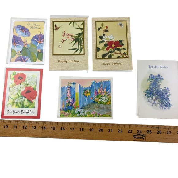 Vintage Ephemera Cottage Floral Birthday Cards 6 Piece Set - Picture 1 of 3